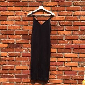 MIDI Suede Style Slip Dress, Medium, Navy